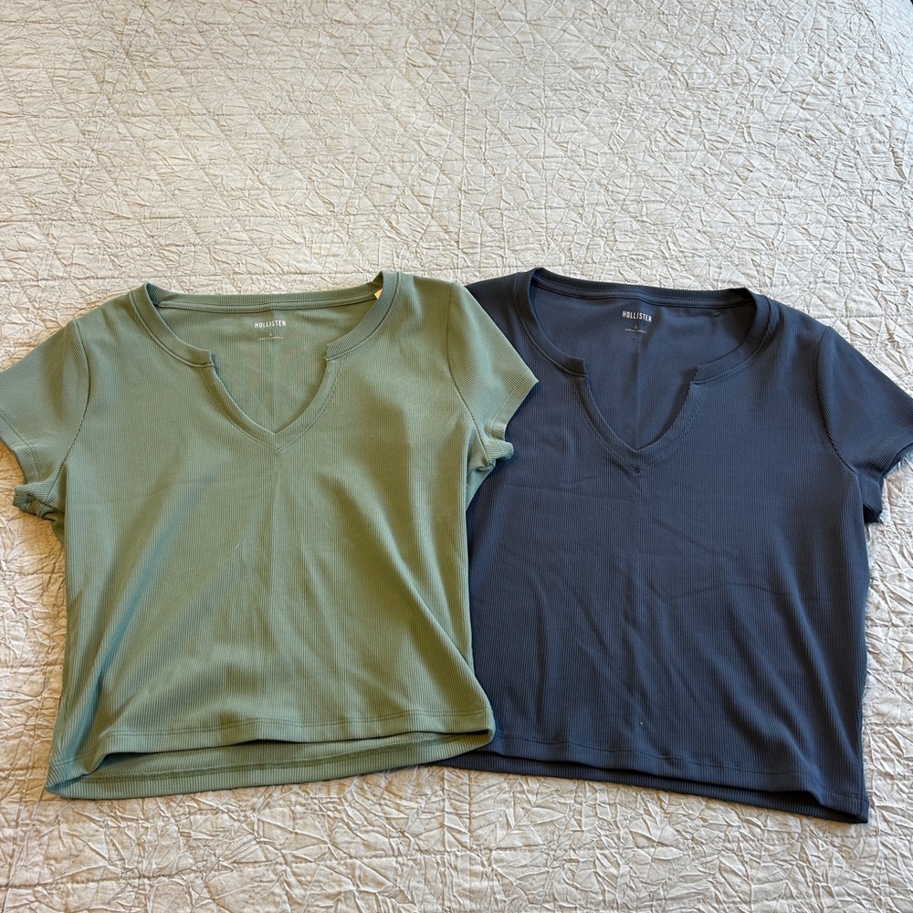 Women's V-Neck Tops - Green and Navy